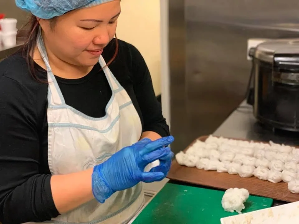 Aunty Kelly shaping dim sum
