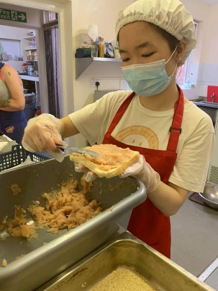 Prawn toast being prepped