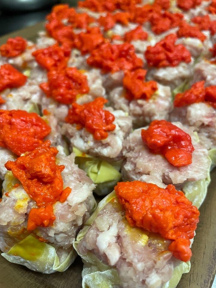 Fresh siu mai with red roe topping